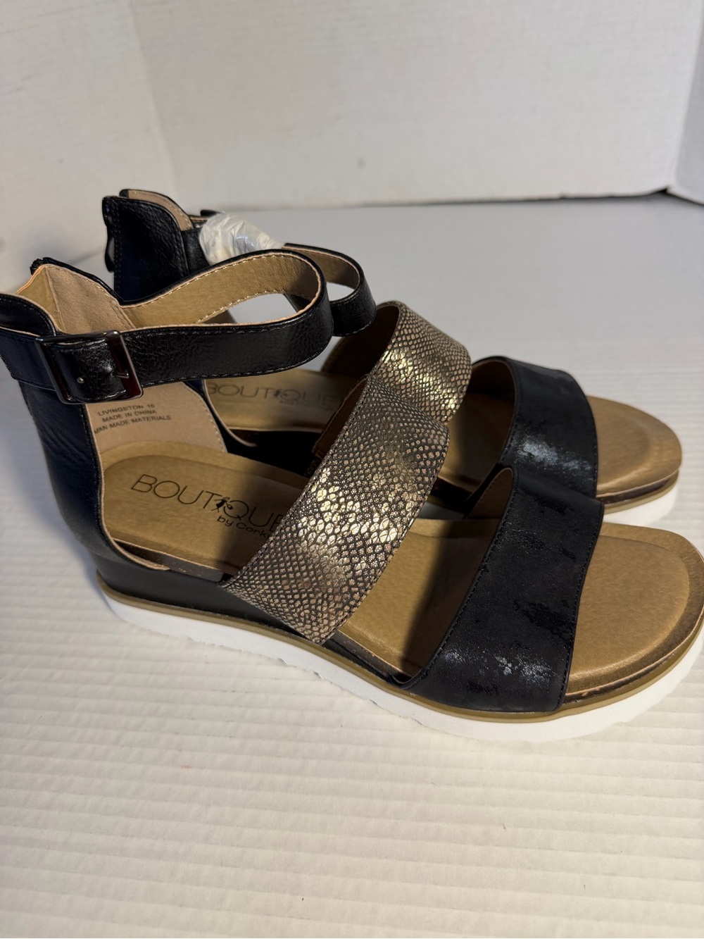 Corkys Black and Metallic Snake-Print Wedge Sandals with Lug Heel 10